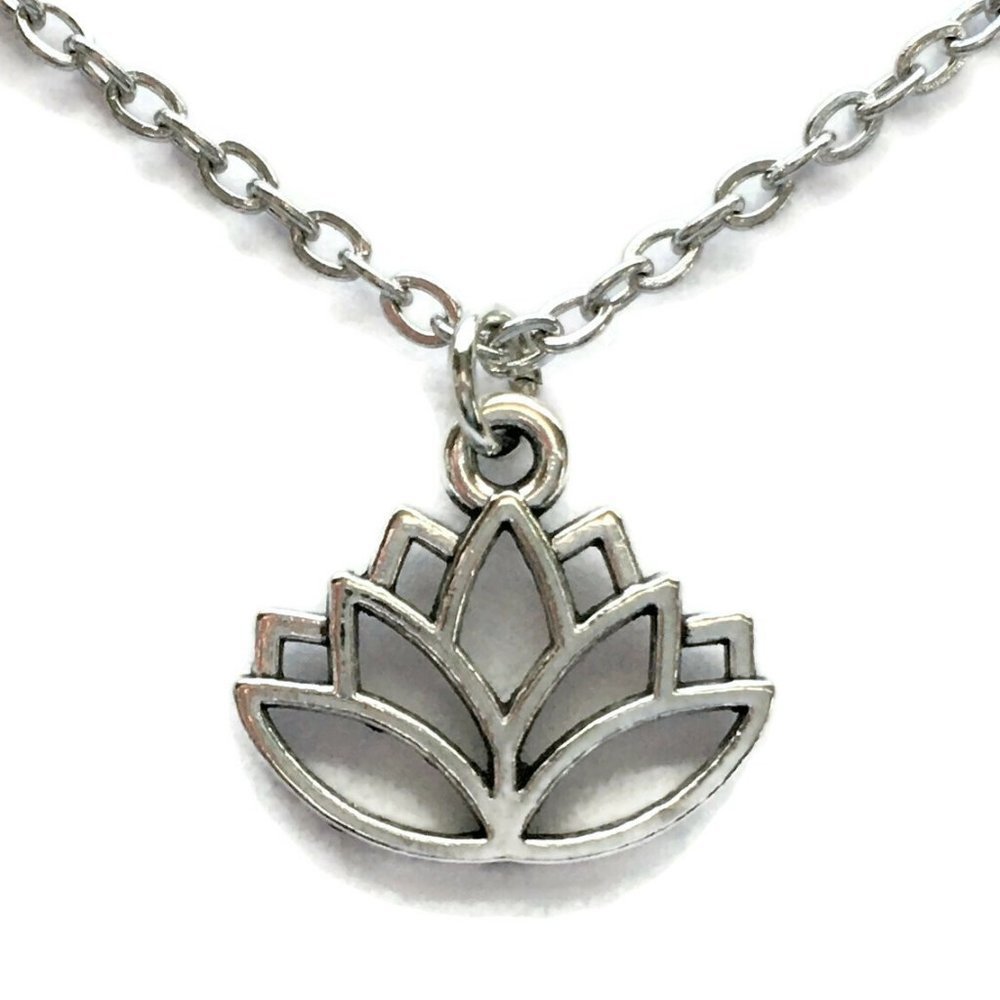Lotus Flower Yoga Necklace Tibetan Silver Charm Stainless Steel Chain 4for$20
